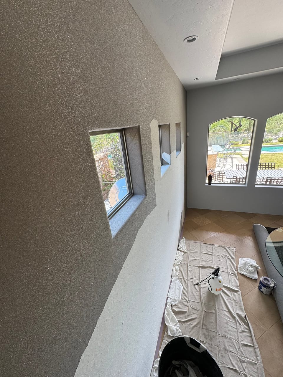 Bare wall after removing the old glass bead material