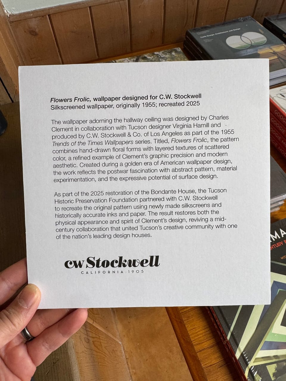 C.W. Stockwell card about the reproduced pattern