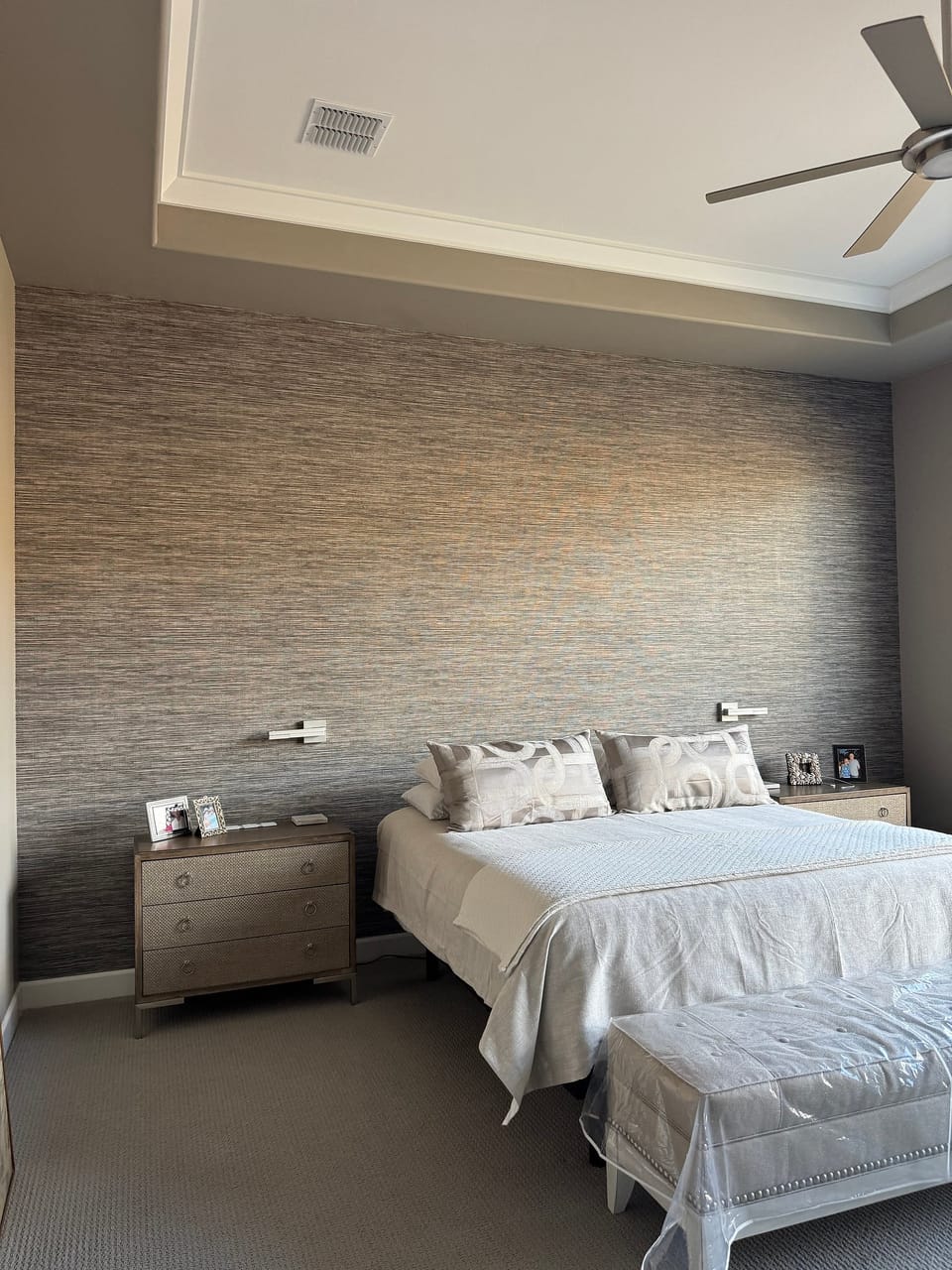 Faux grass on the headboard wall