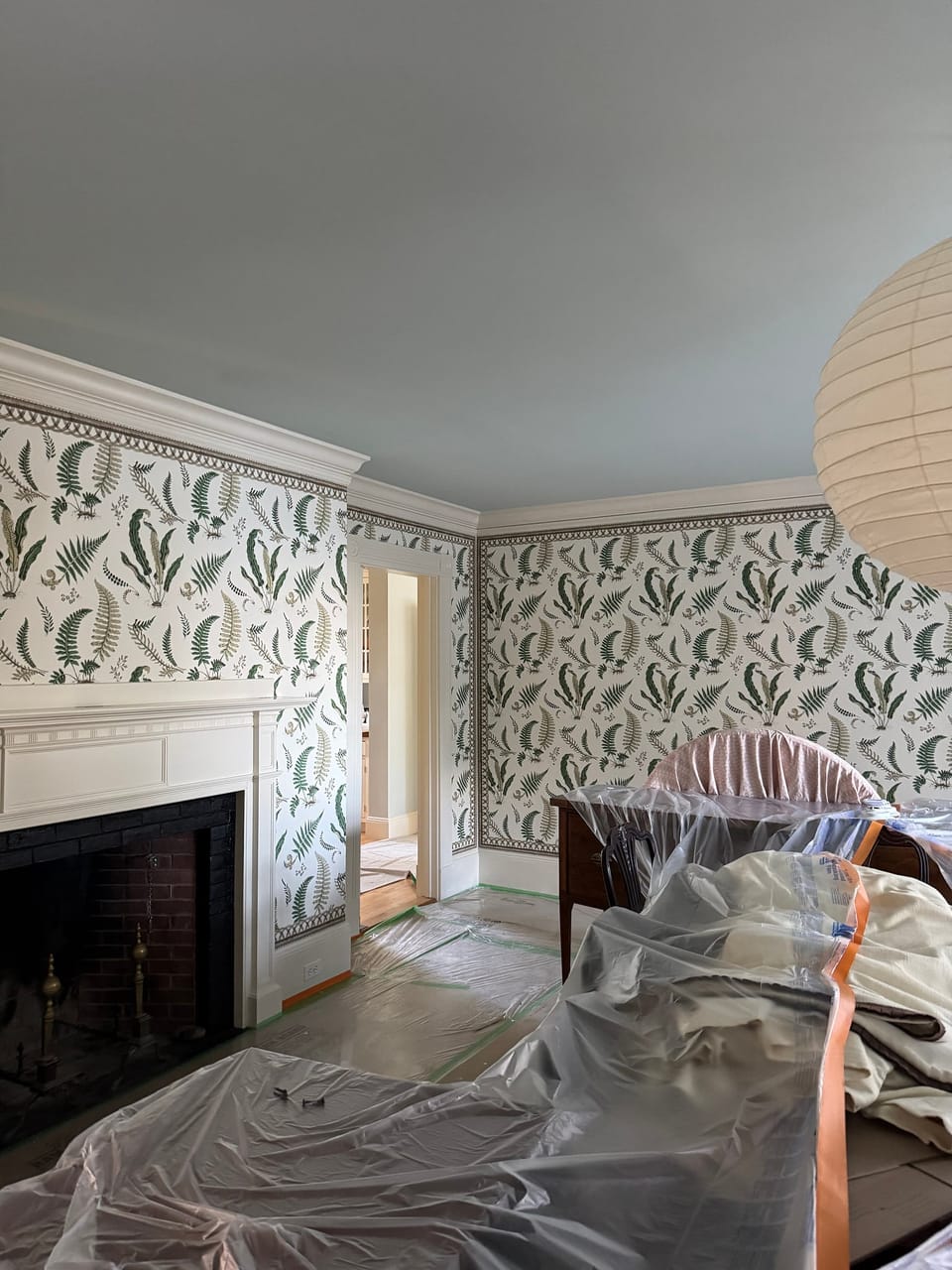 Fern paper around a fireplace