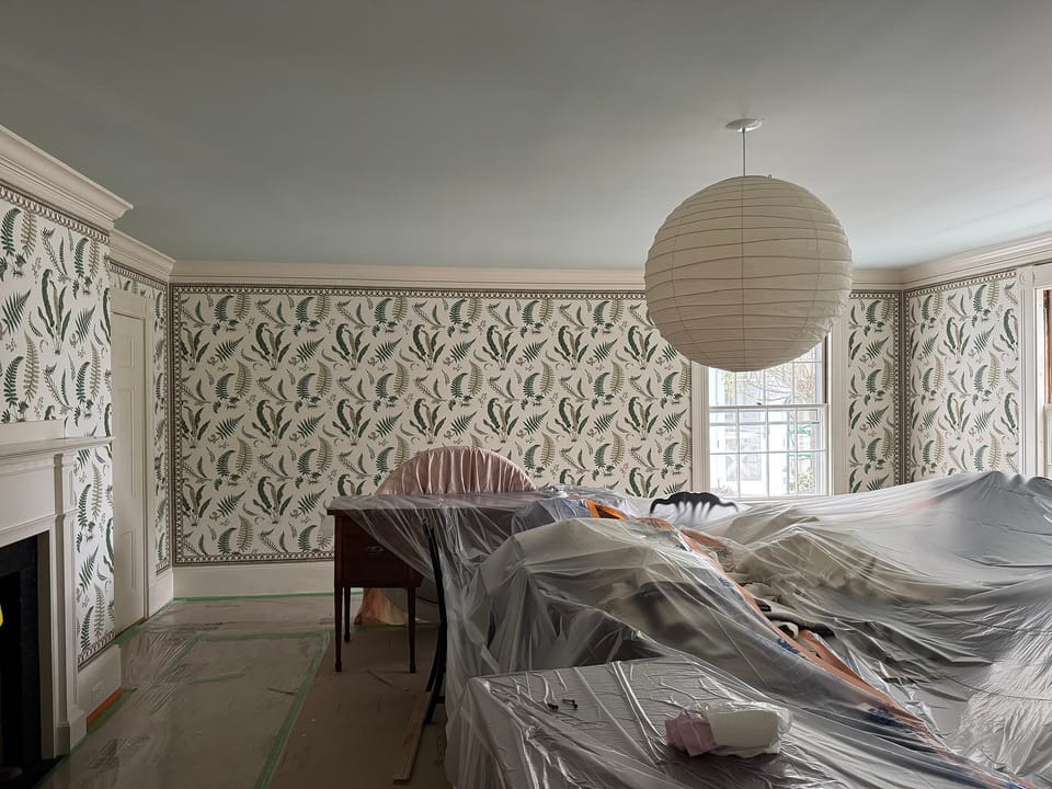 Fern print papered around a bedroom