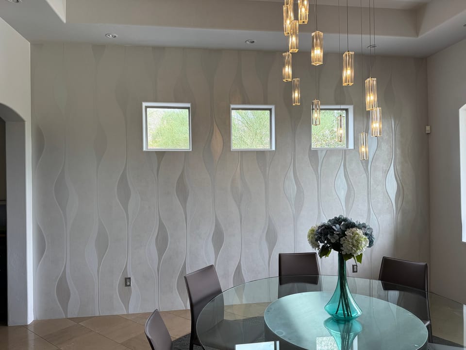 Finished Vahallan wall behind the dining table