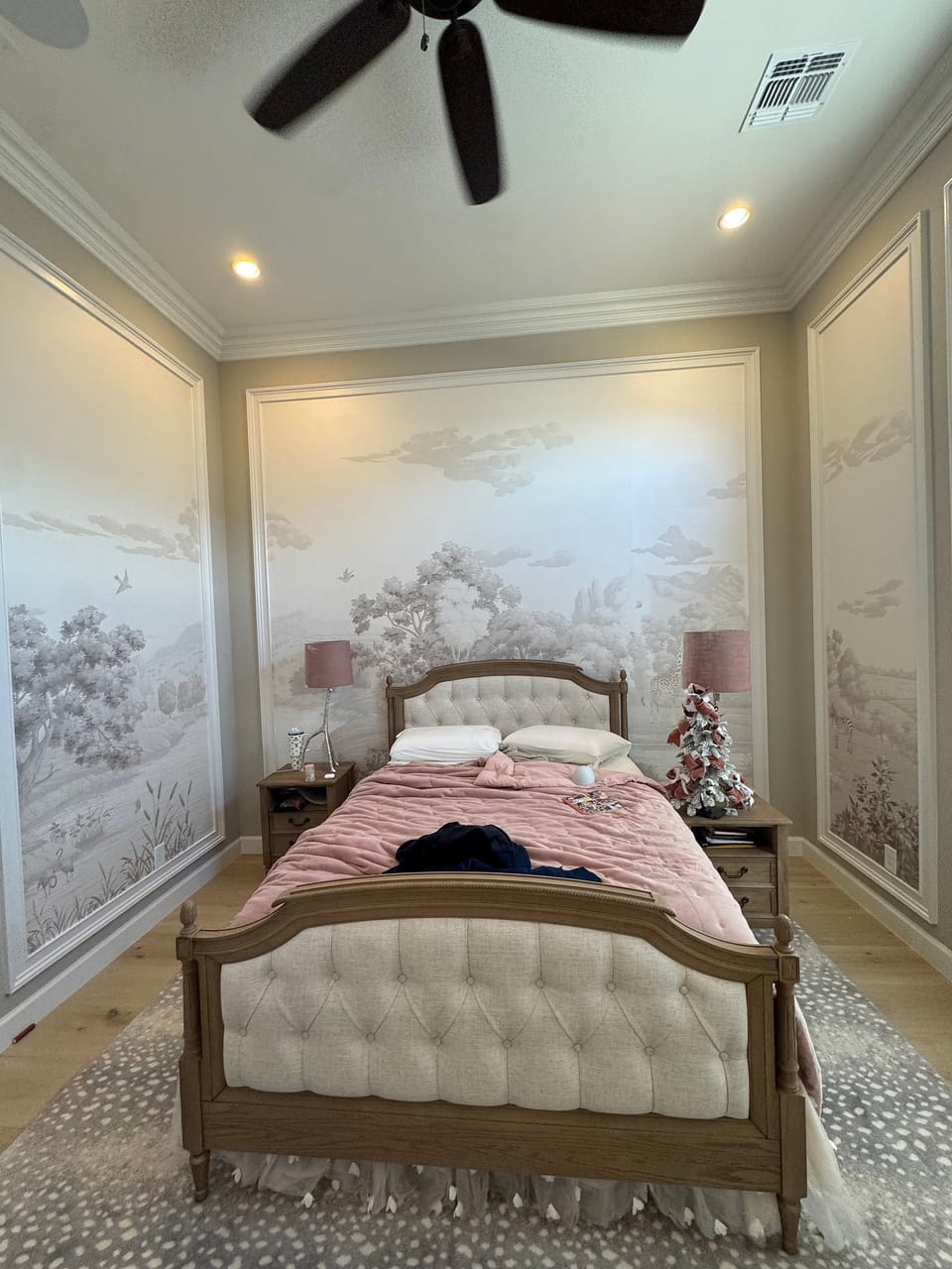 Fromental silk in picture frames in a bedroom