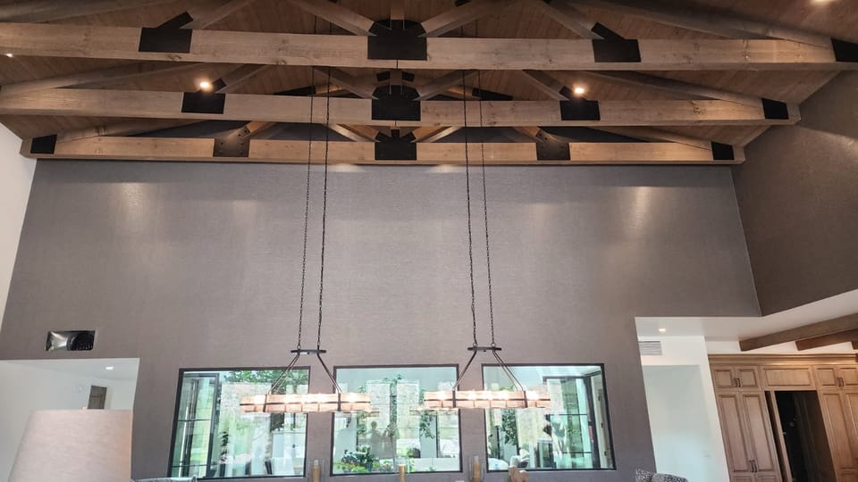 Great room walls under timber beams