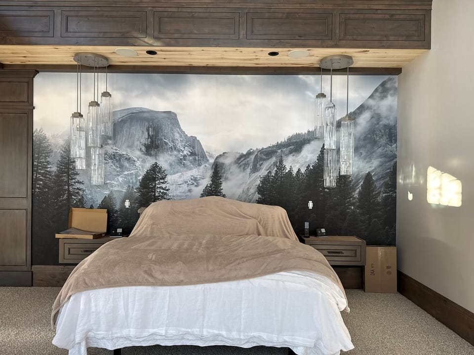 Mountain mural in a bedroom
