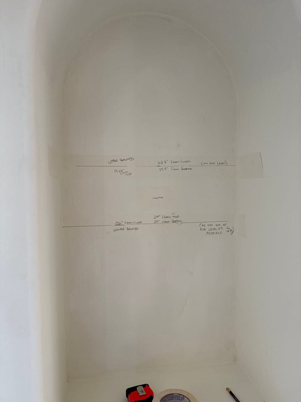 Seam layout marked on the wall