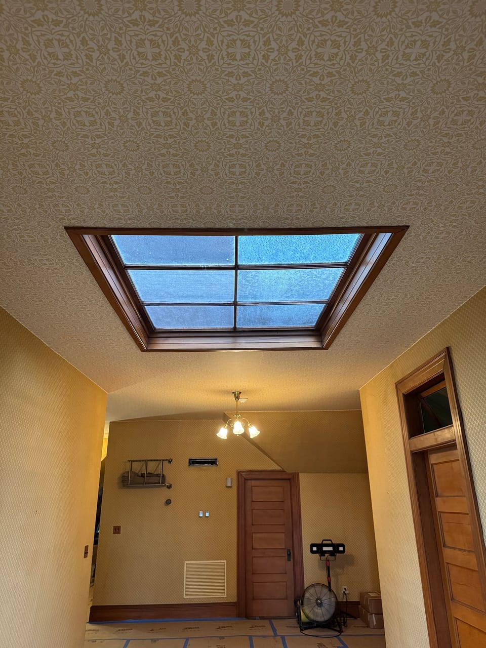 Skylight framed by the finished ceiling