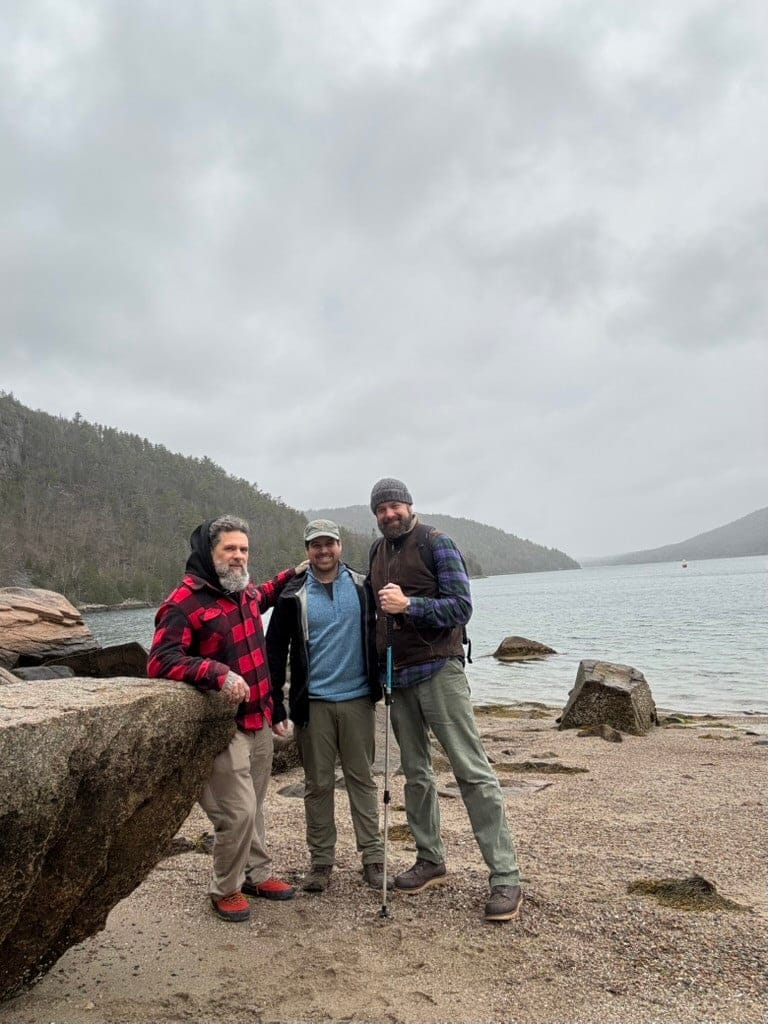 The crew on the shore near Acadia National Park