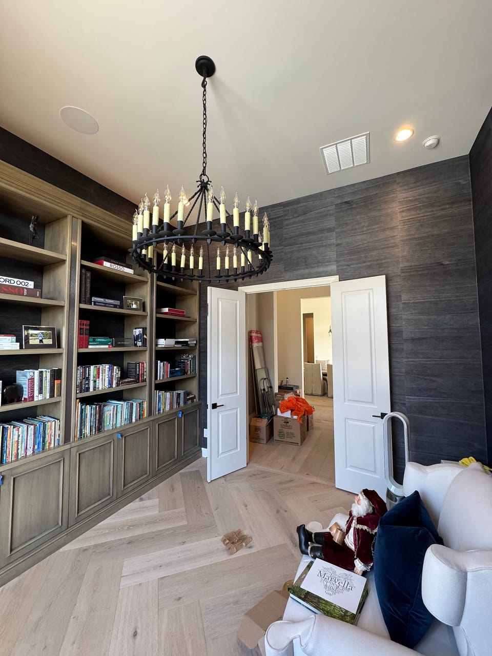 The office with bookcases and veneer walls