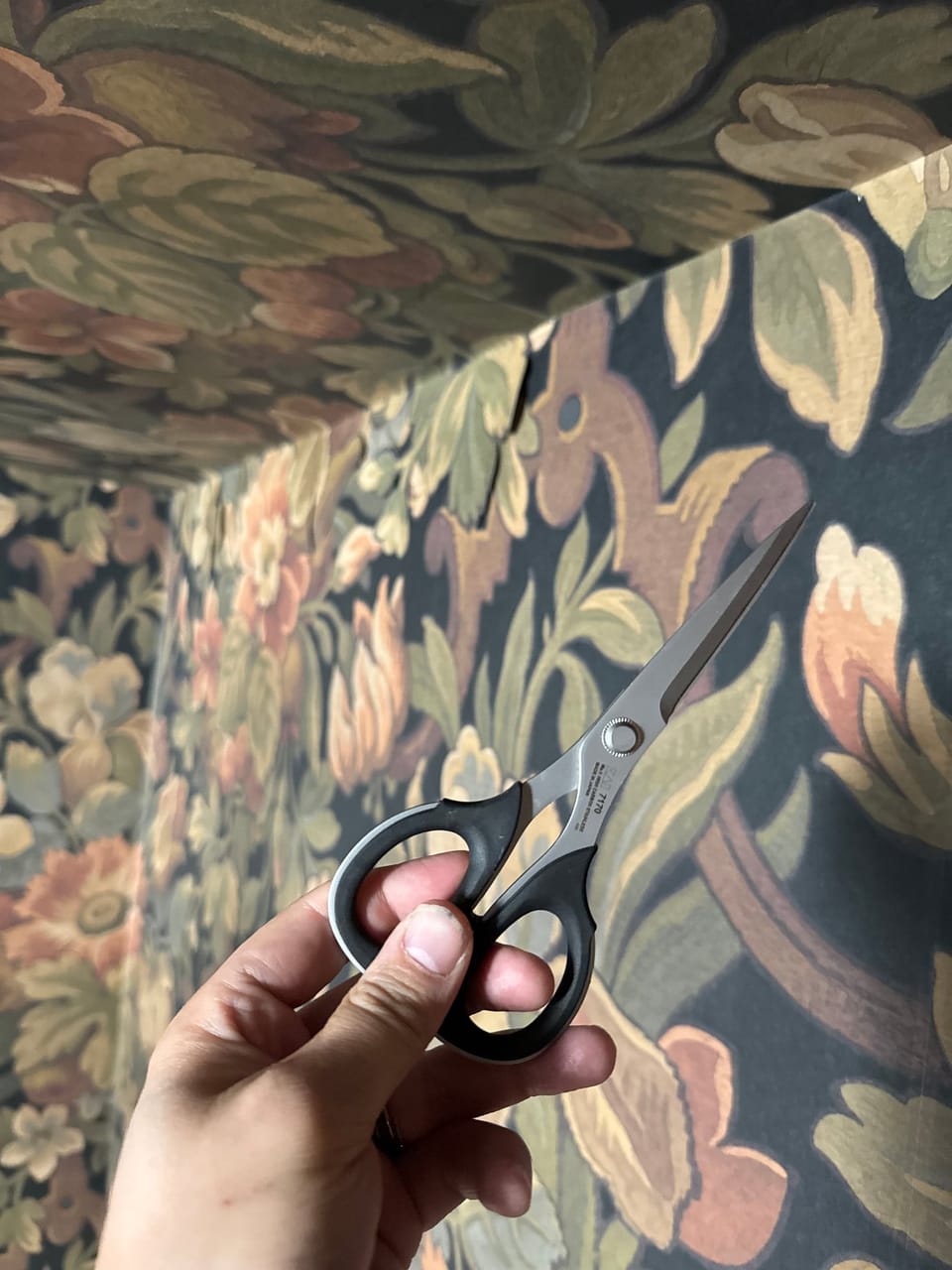 Trimming the mural at the ceiling line