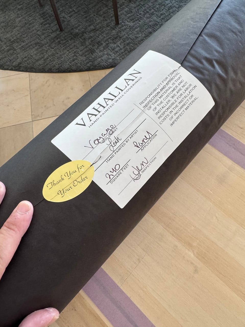 Vahallan label on the new material